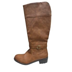 St. John’s Bay Brown Leather Knee-High Boots Quilted Lined Zip NWOT 9.5